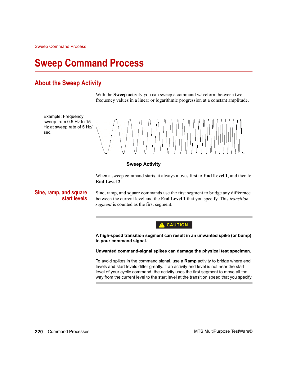 Sweep command process, About the sweep activity, Sweep command process 220 | MTS Series 793 Application User Manual | Page 220 / 576