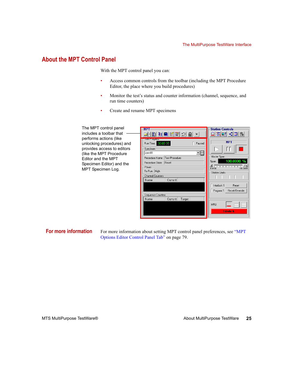 About the mpt control panel, About the mpt control panel 25 | MTS Series 793 Application User Manual | Page 25 / 576
