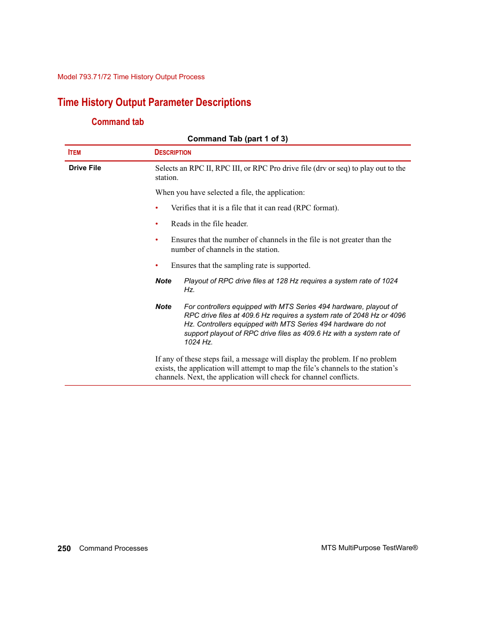 Time history output parameter descriptions | MTS Series 793 Application User Manual | Page 250 / 576