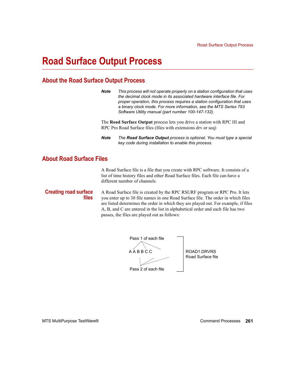 Road surface output process, About the road surface output process, About road surface files | Road surface output process 261 | MTS Series 793 Application User Manual | Page 261 / 576