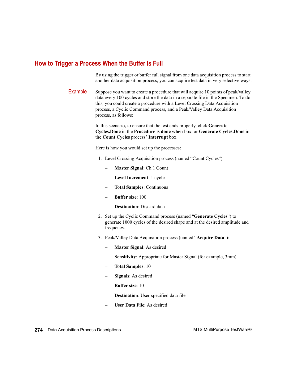How to trigger a process when the buffer is full | MTS Series 793 Application User Manual | Page 274 / 576