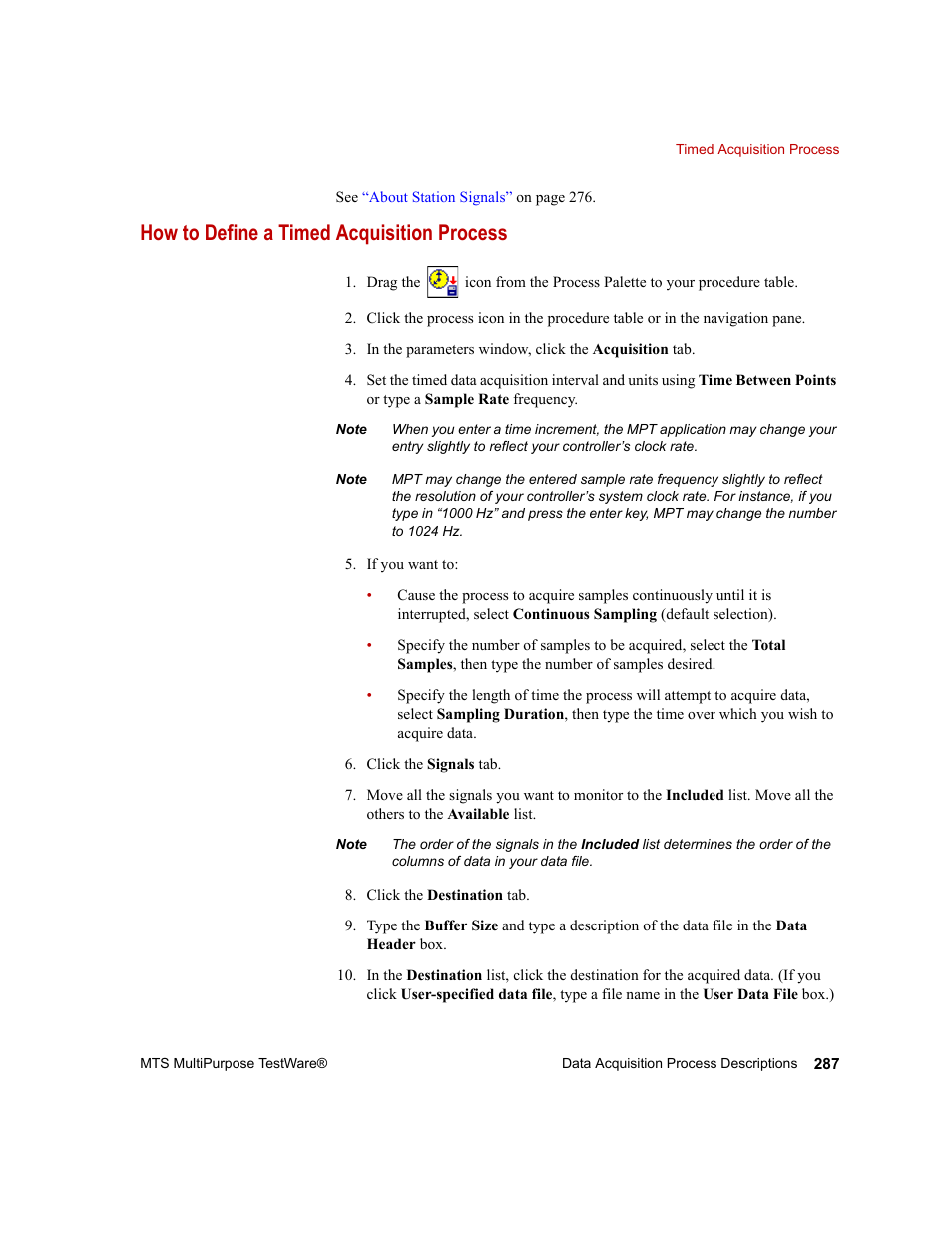 How to define a timed acquisition process | MTS Series 793 Application User Manual | Page 287 / 576