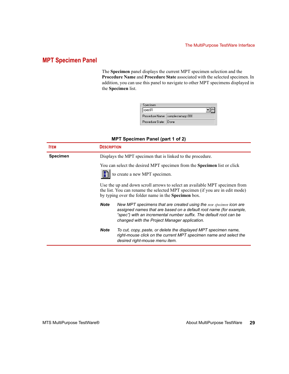 Mpt specimen panel, Mpt specimen panel 29 | MTS Series 793 Application User Manual | Page 29 / 576