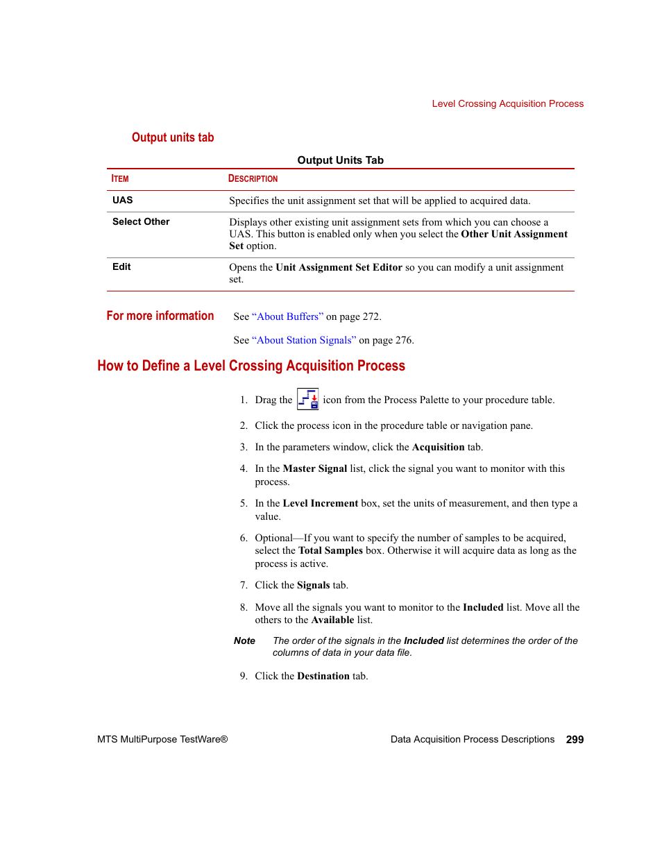How to define a level crossing acquisition process | MTS Series 793 Application User Manual | Page 299 / 576