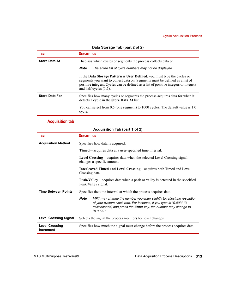 Acquisition tab | MTS Series 793 Application User Manual | Page 313 / 576