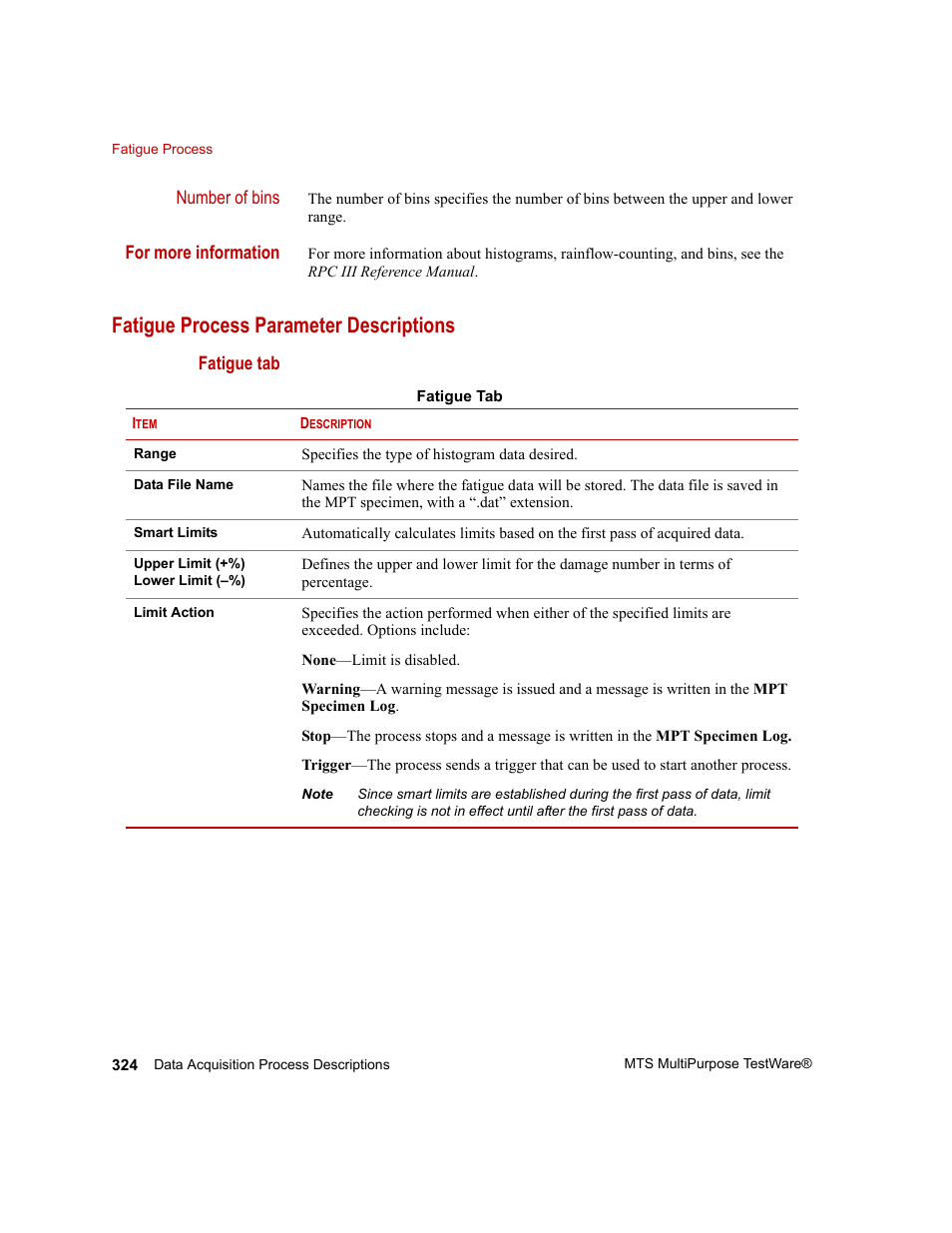 Fatigue process parameter descriptions | MTS Series 793 Application User Manual | Page 324 / 576