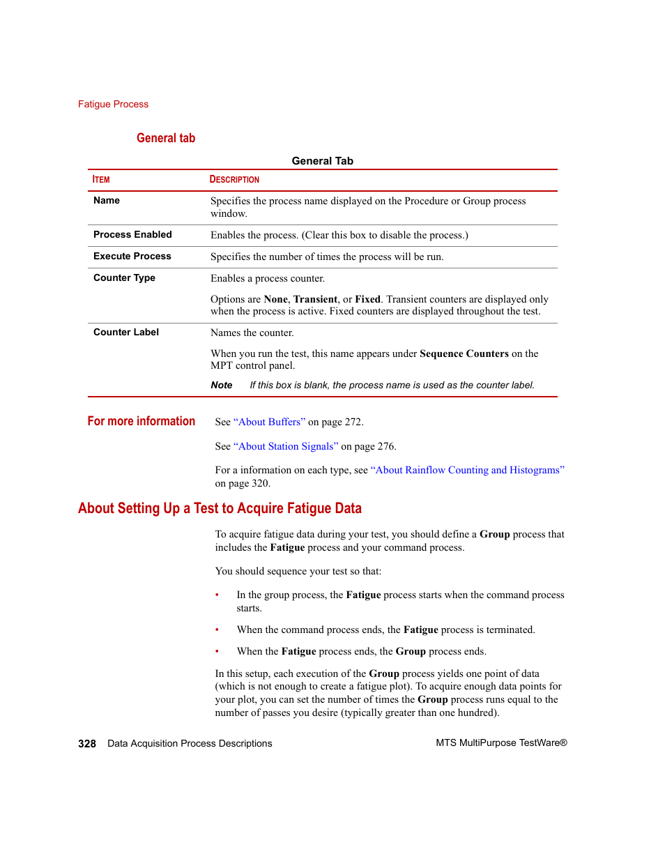 About setting up a test to acquire fatigue data | MTS Series 793 Application User Manual | Page 328 / 576
