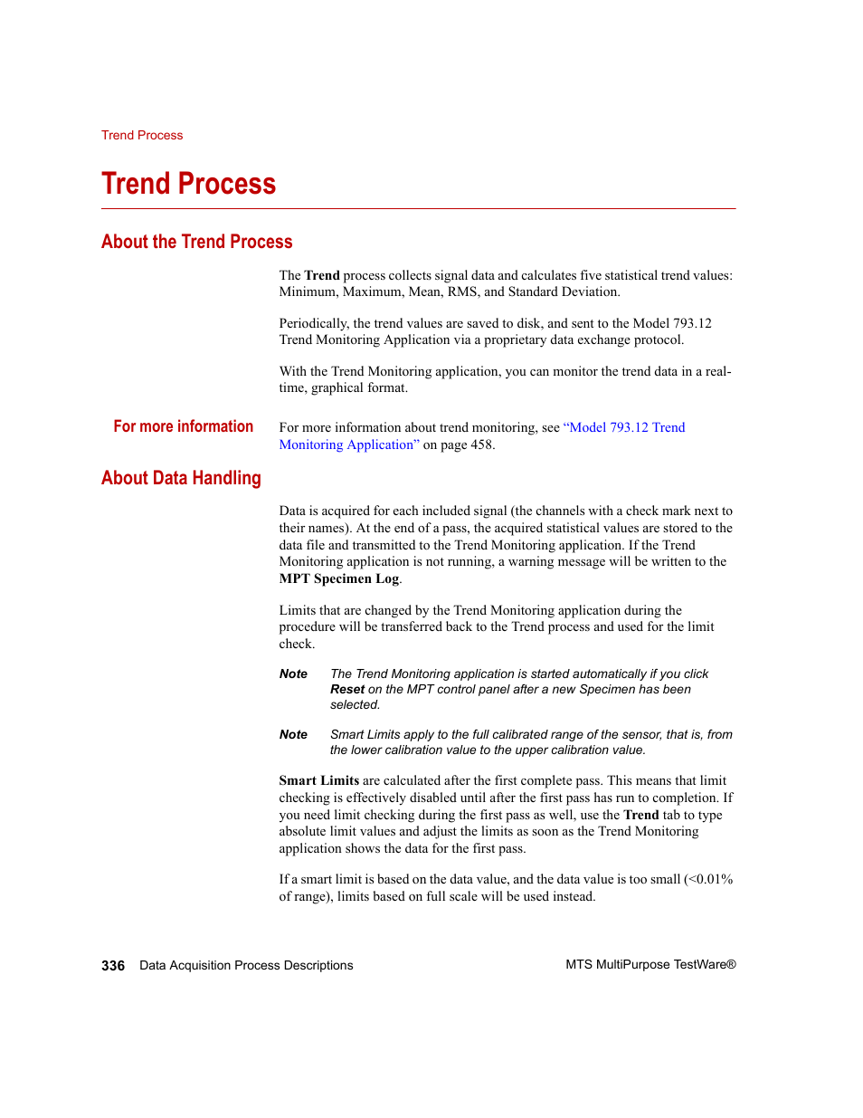 Trend process, About the trend process, About data handling | Trend process 336 | MTS Series 793 Application User Manual | Page 336 / 576