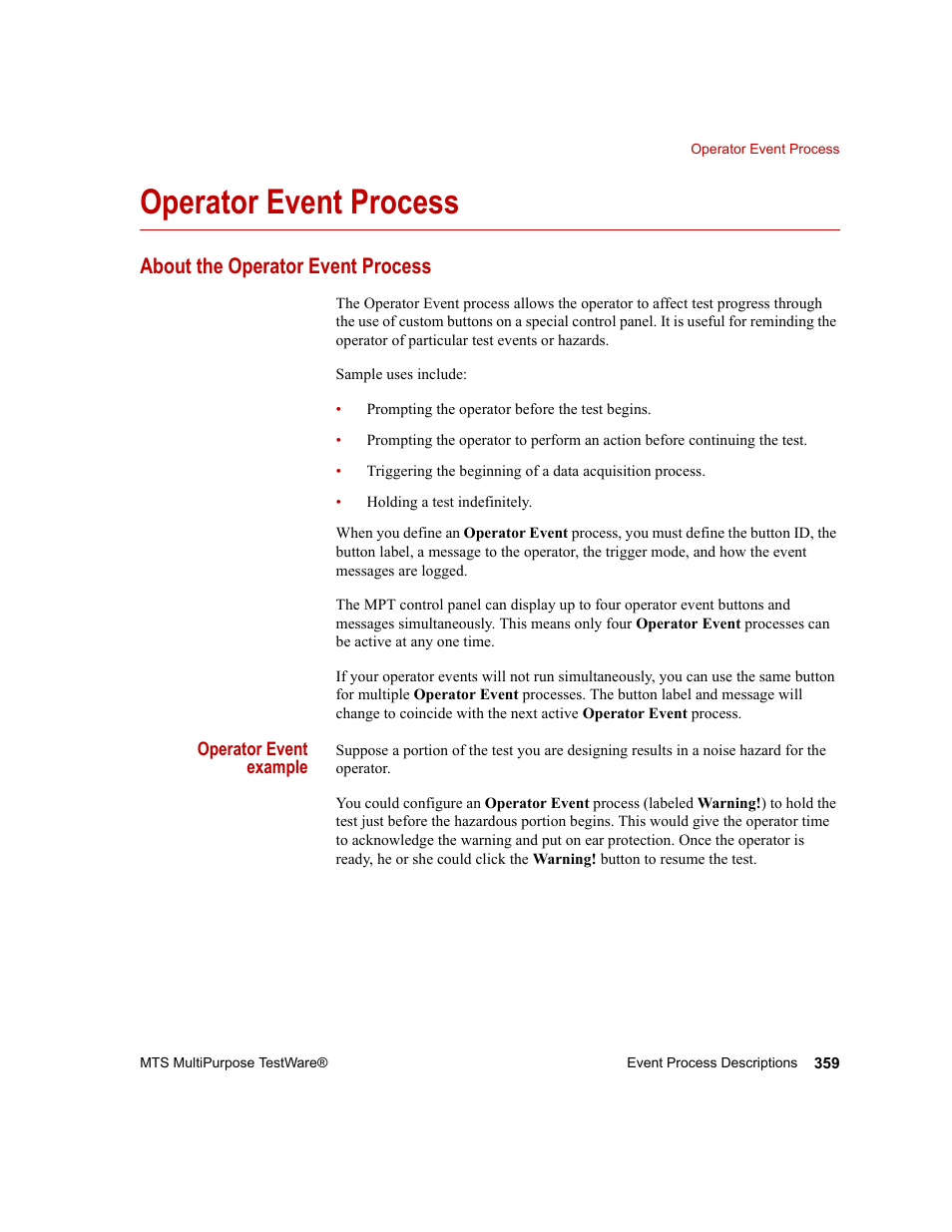 Operator event process, About the operator event process, Operator event process 359 | MTS Series 793 Application User Manual | Page 359 / 576