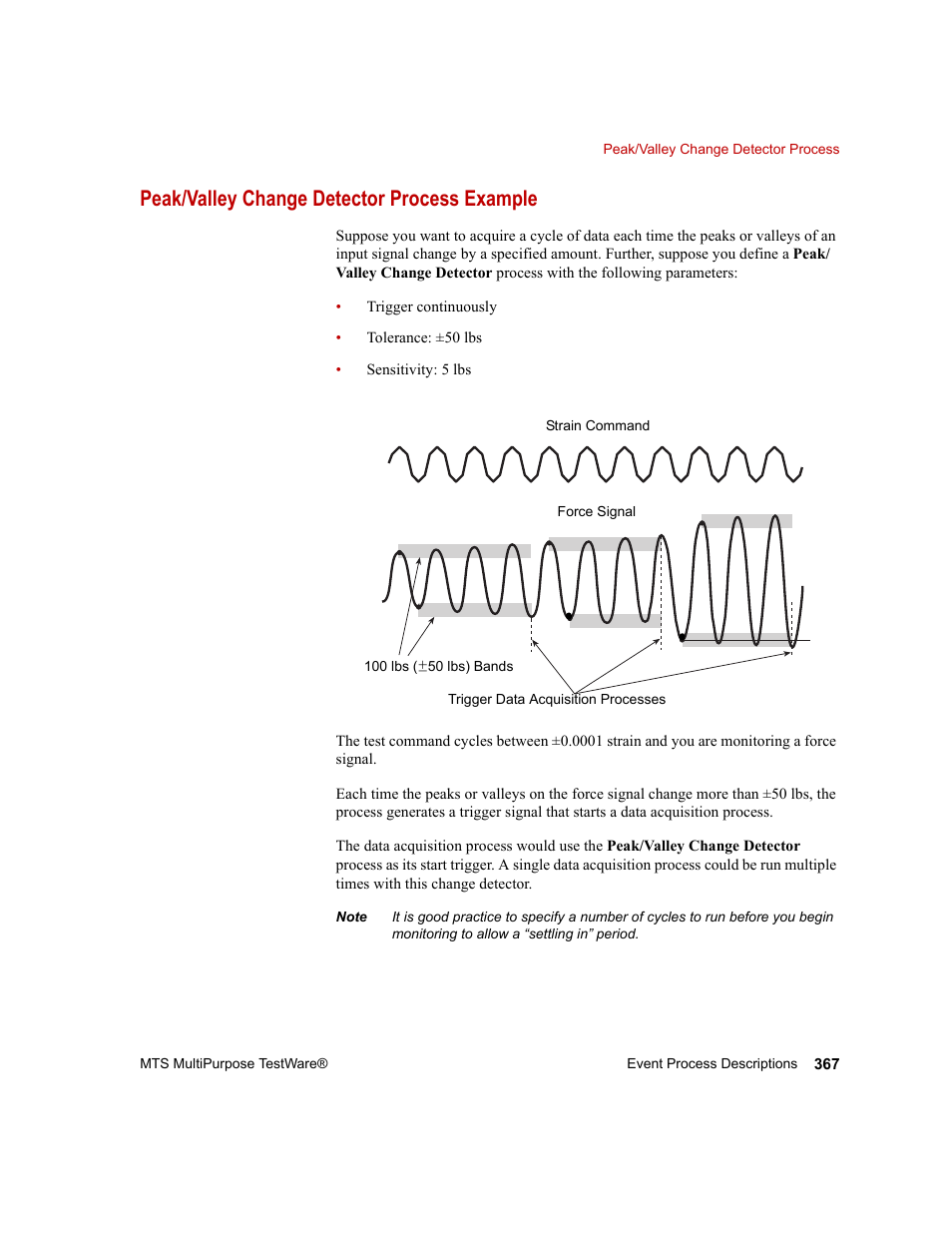Peak/valley change detector process example | MTS Series 793 Application User Manual | Page 367 / 576