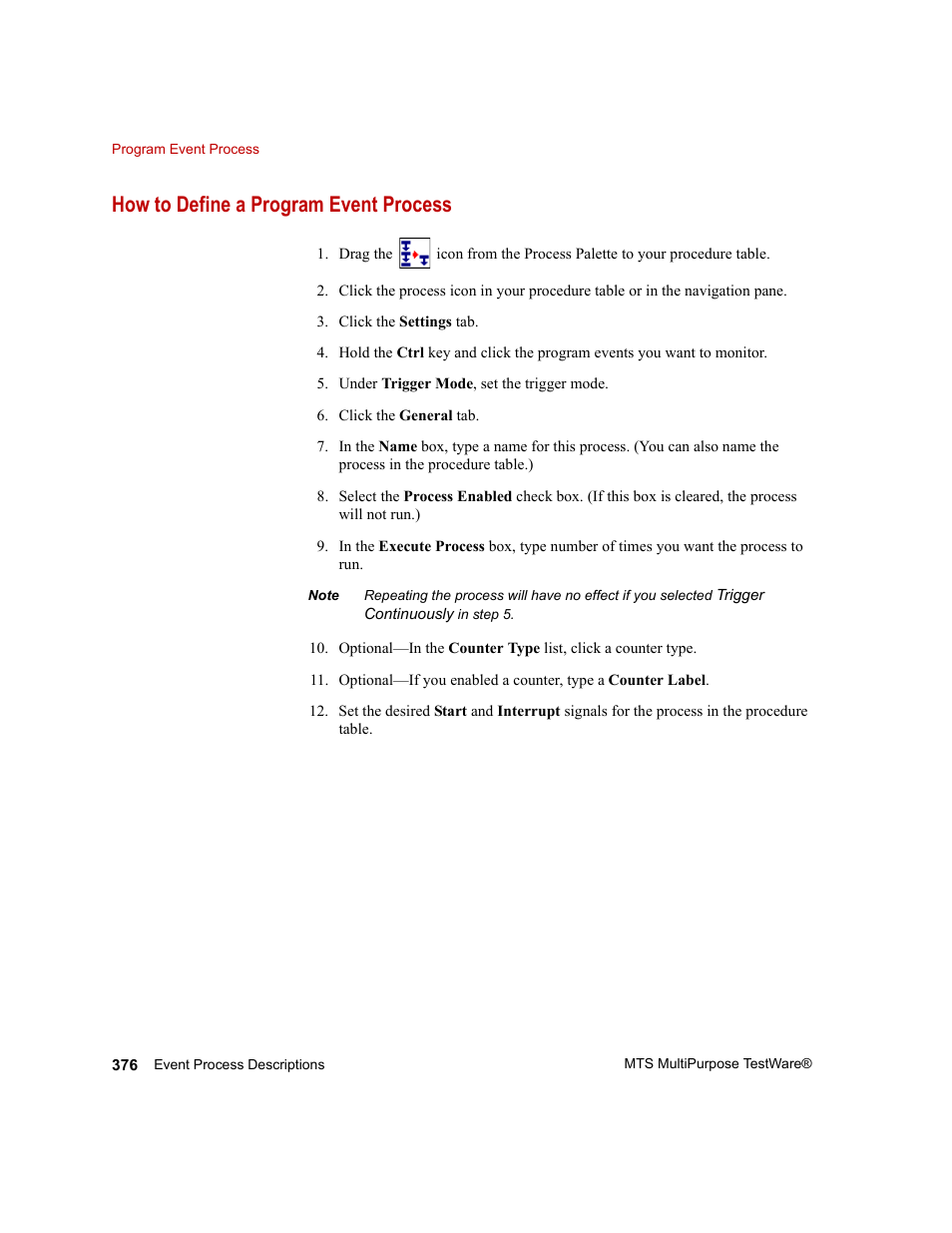 How to define a program event process | MTS Series 793 Application User Manual | Page 376 / 576