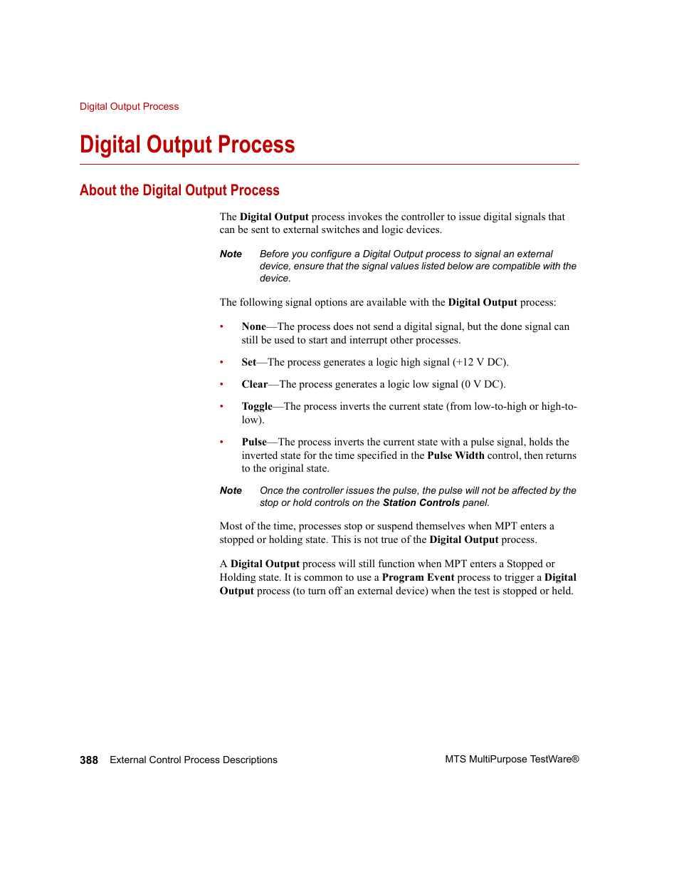 Digital output process, About the digital output process, Digital output process 388 | MTS Series 793 Application User Manual | Page 388 / 576