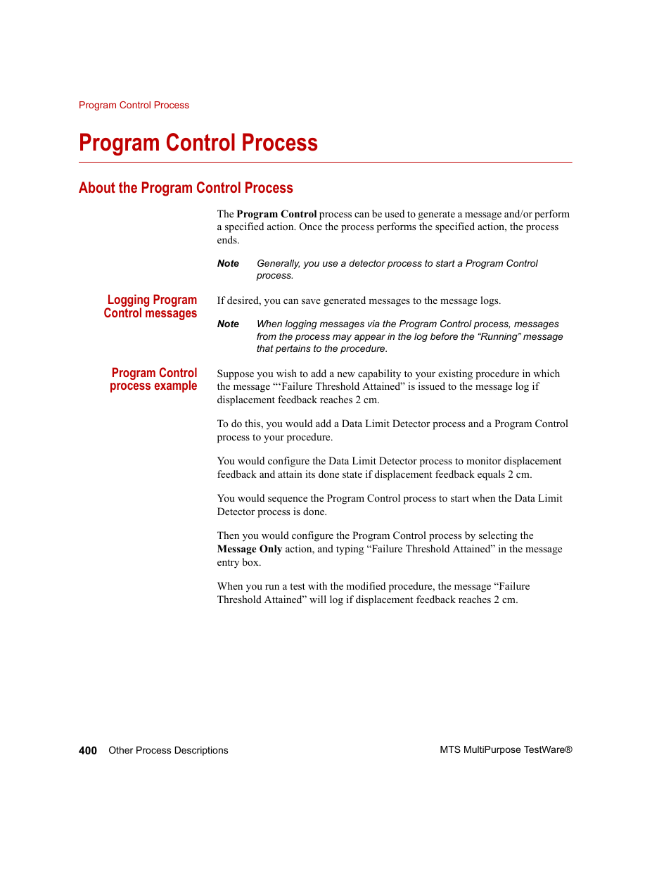 Program control process, About the program control process, Program control process 400 | MTS Series 793 Application User Manual | Page 400 / 576