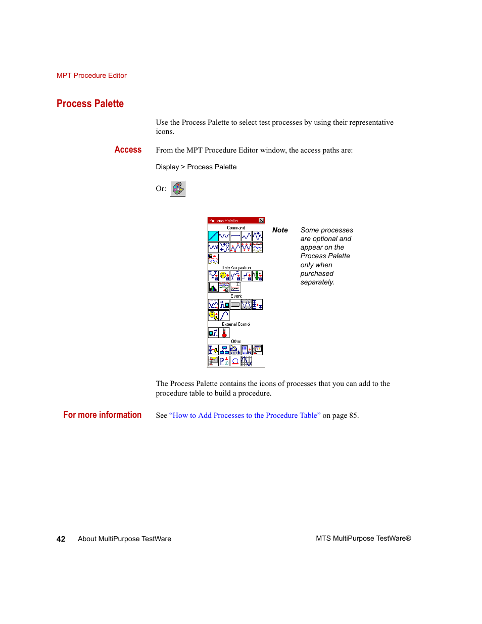 Process palette, Process palette 42 | MTS Series 793 Application User Manual | Page 42 / 576