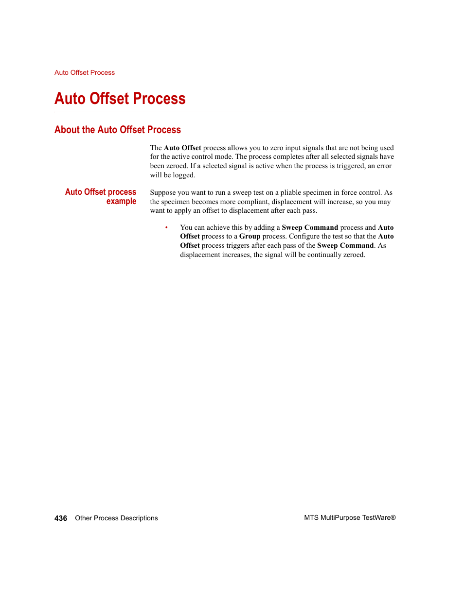 Auto offset process, About the auto offset process, Auto offset process 436 | MTS Series 793 Application User Manual | Page 436 / 576