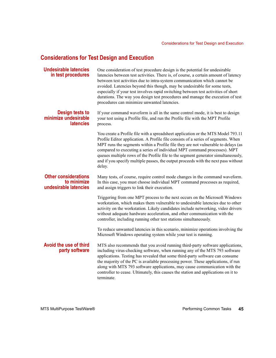 Considerations for test design and execution, Considerations for test design and execution 45 | MTS Series 793 Application User Manual | Page 45 / 576