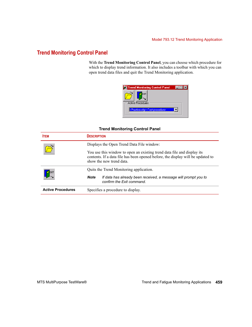 Trend monitoring control panel, Trend monitoring control panel 459 | MTS Series 793 Application User Manual | Page 459 / 576