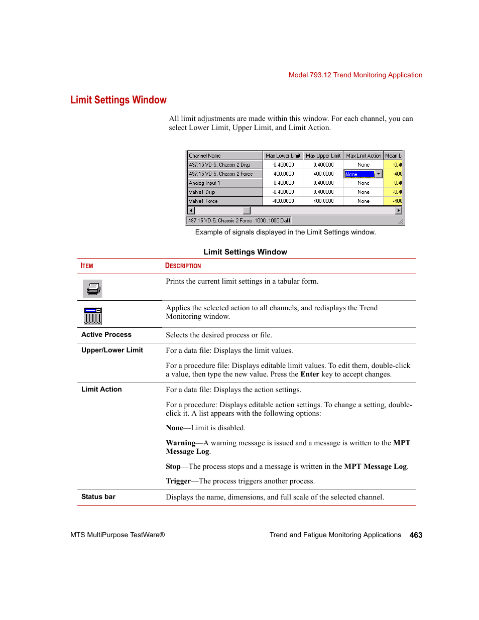 Limit settings window, Limit settings window 463 | MTS Series 793 Application User Manual | Page 463 / 576