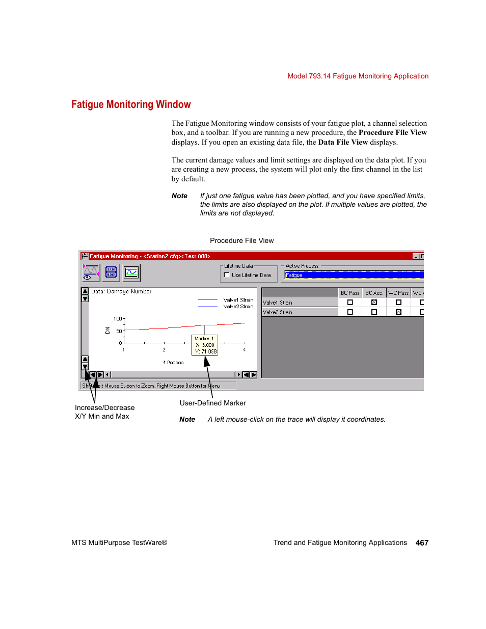 Fatigue monitoring window, Fatigue monitoring window 467 | MTS Series 793 Application User Manual | Page 467 / 576