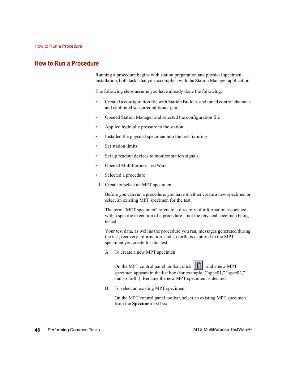 How to run a procedure, How to run a, Procedure | How to run a procedure 48 | MTS Series 793 Application User Manual | Page 48 / 576
