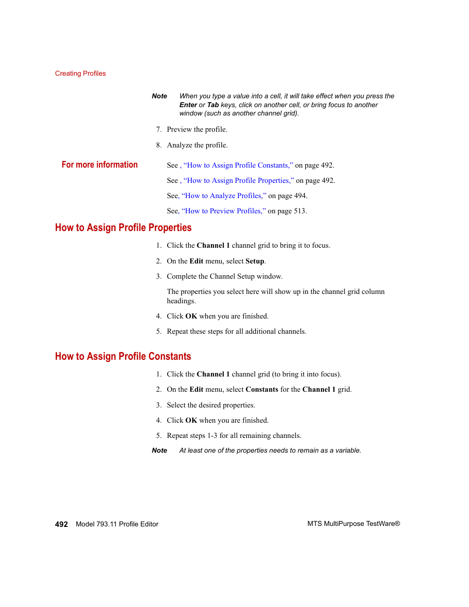 How to assign profile properties, How to assign profile constants, How to assign profile properties 492 | How to assign profile constants 492 | MTS Series 793 Application User Manual | Page 492 / 576