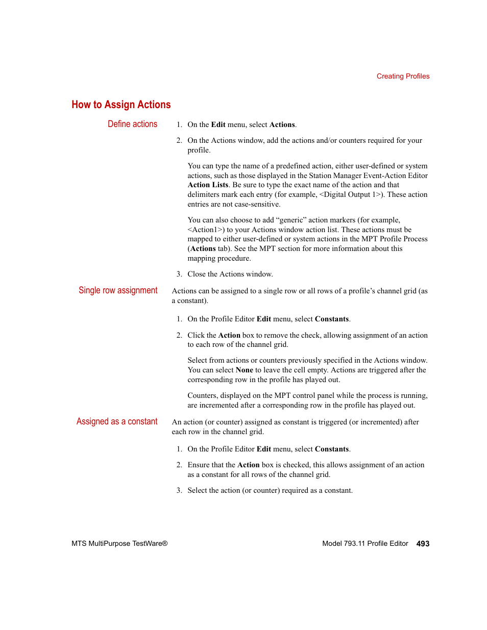 How to assign actions, How to assign actions 493 | MTS Series 793 Application User Manual | Page 493 / 576