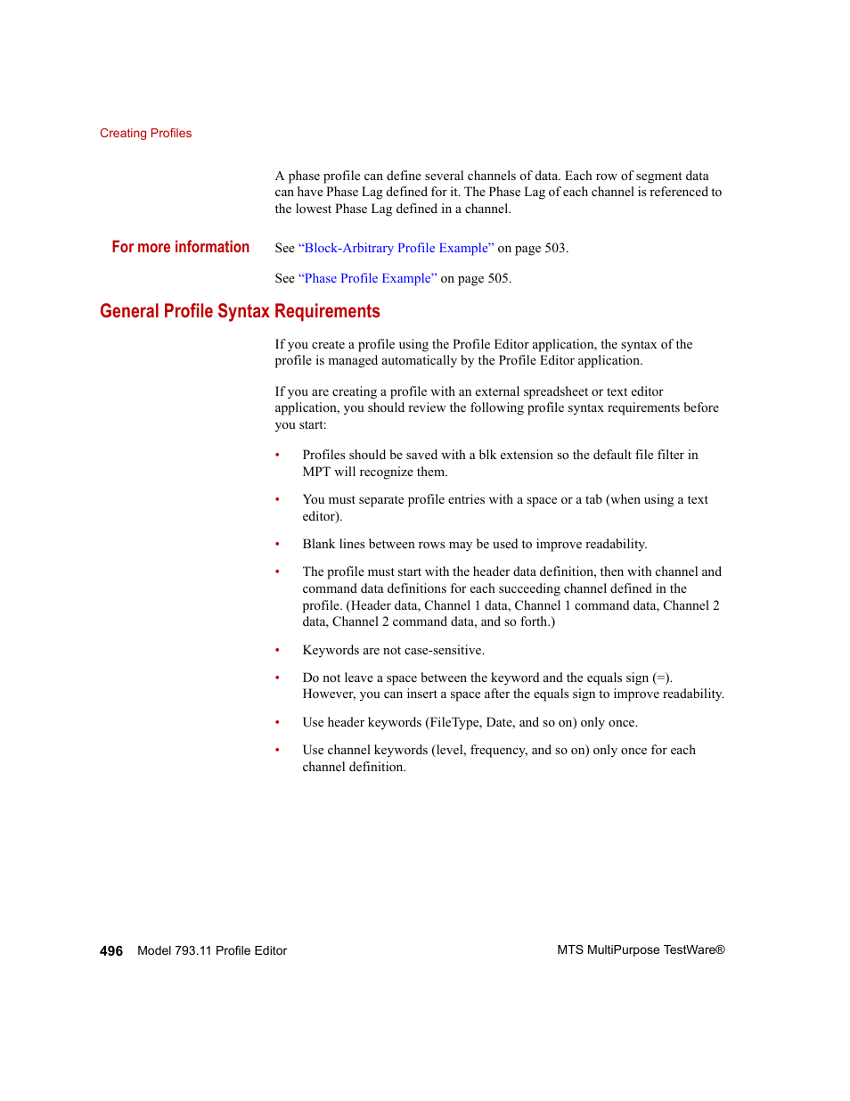 General profile syntax requirements, General profile syntax requirements 496 | MTS Series 793 Application User Manual | Page 496 / 576
