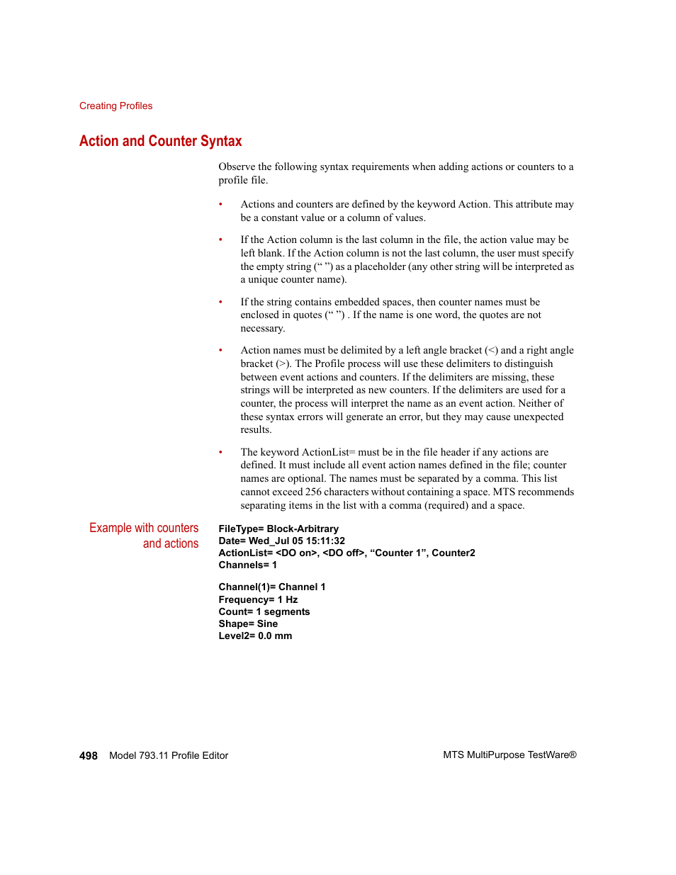 Action and counter syntax, Ion, see, Action and counter syntax 498 | MTS Series 793 Application User Manual | Page 498 / 576