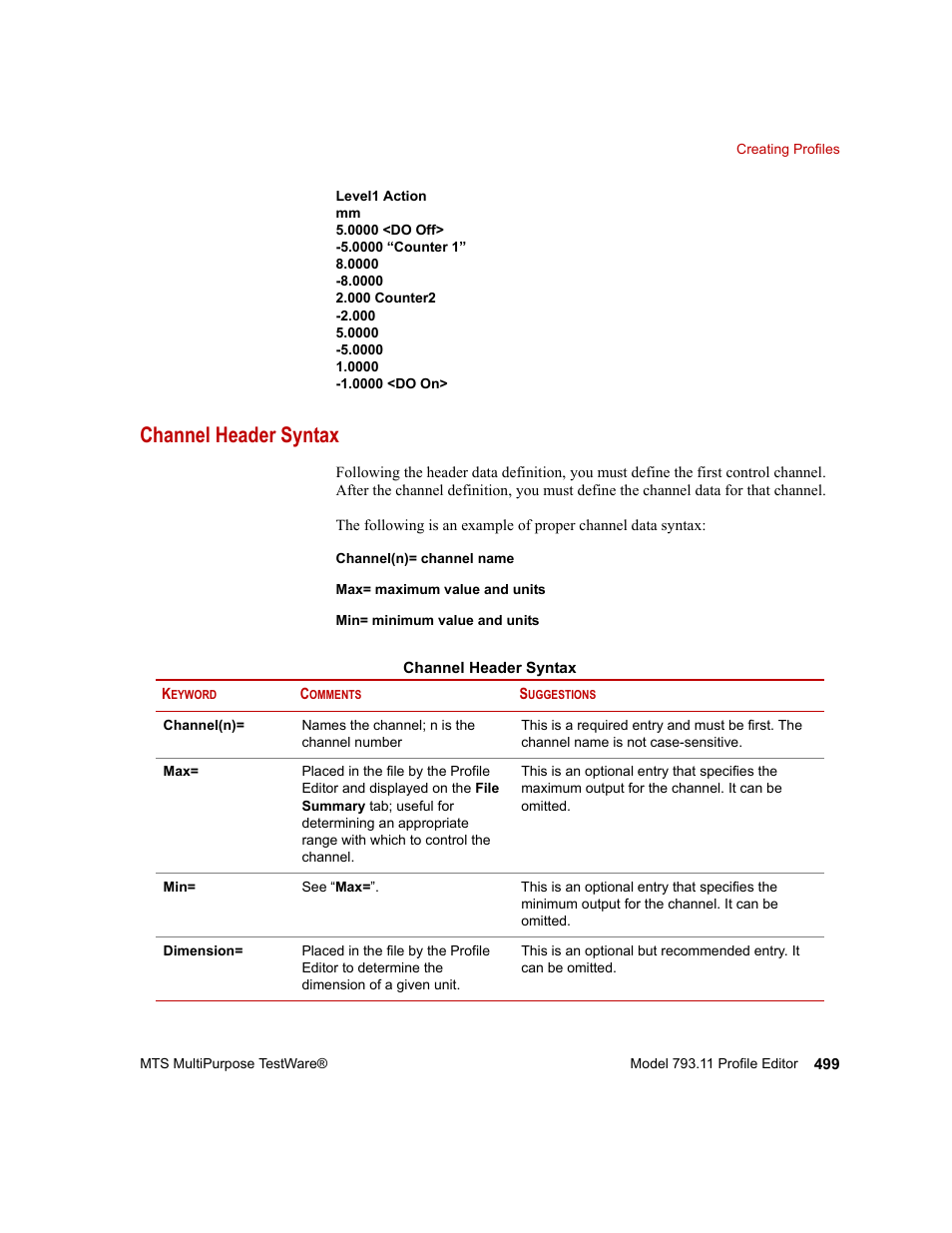 Channel header syntax, Channel header syntax 499 | MTS Series 793 Application User Manual | Page 499 / 576