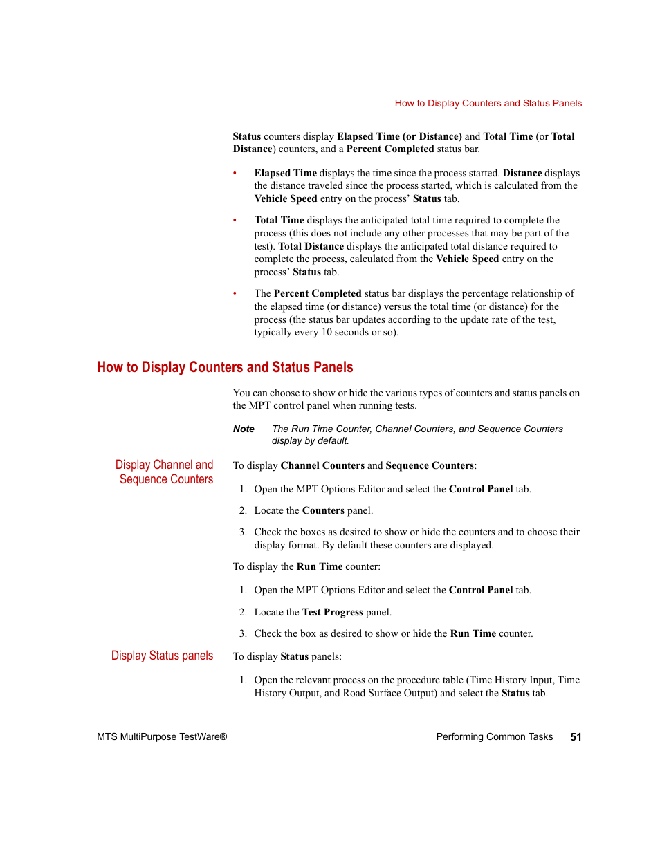 How to display counters and status panels, How to display counters and status panels 51 | MTS Series 793 Application User Manual | Page 51 / 576