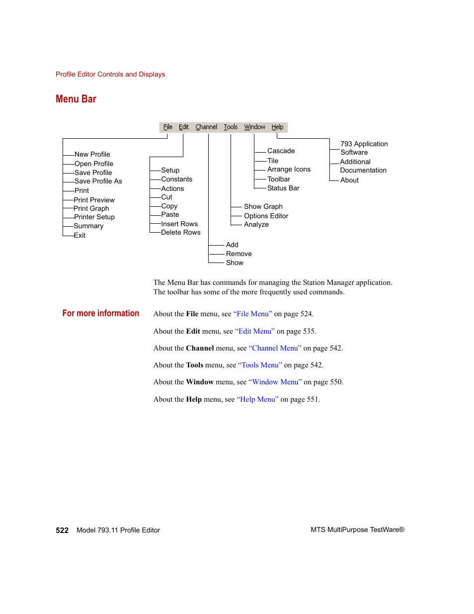 Menu bar, Menu bar 522 | MTS Series 793 Application User Manual | Page 522 / 576