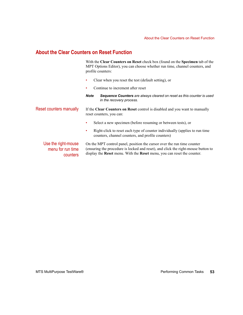 About the clear counters on reset function, About the clear counters on reset function 53 | MTS Series 793 Application User Manual | Page 53 / 576