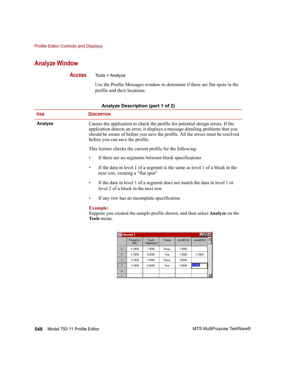 Analyze window, Analyze window 548 | MTS Series 793 Application User Manual | Page 548 / 576
