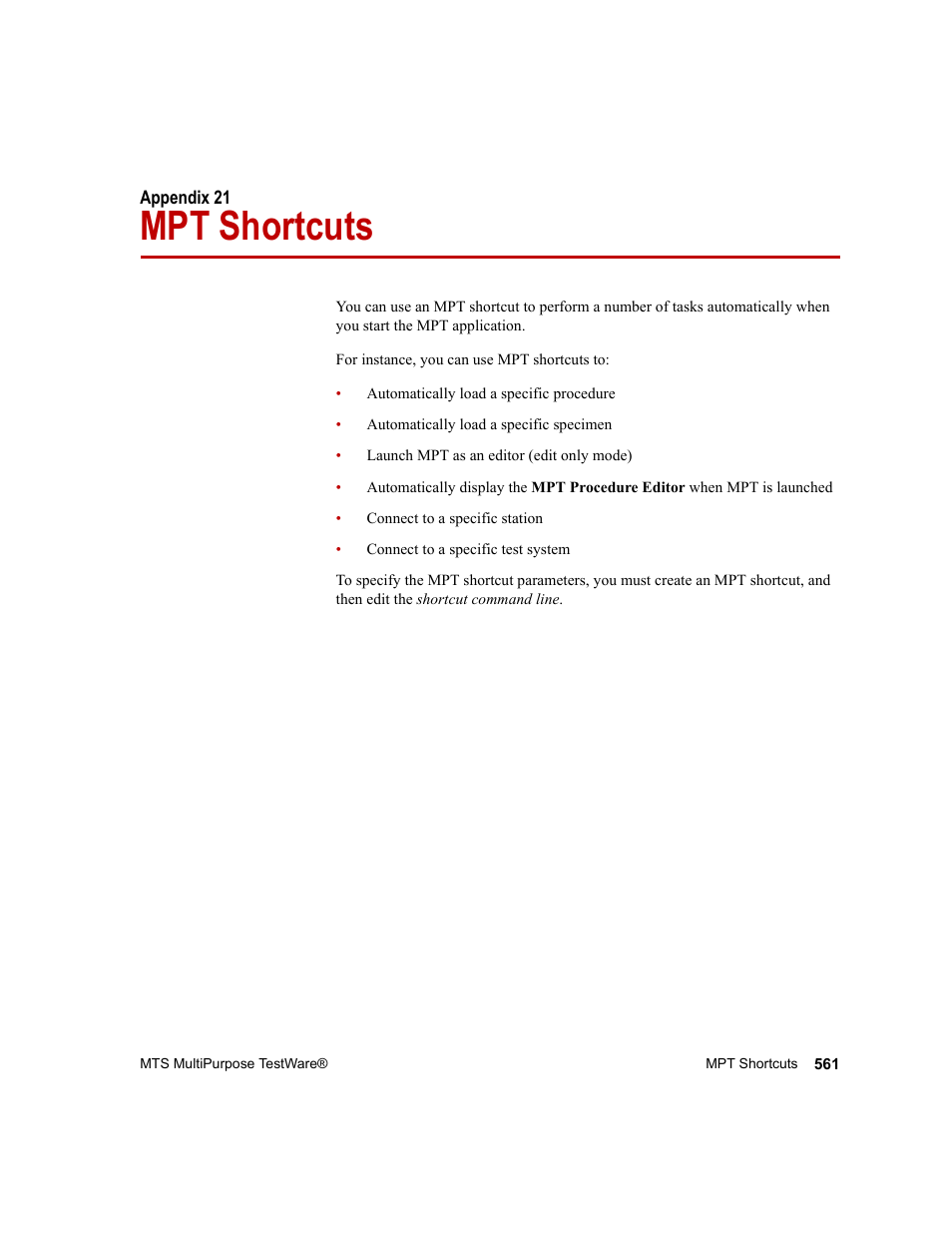 Mpt shortcuts, Appendix 21, Mpt shortcuts 561 | MTS Series 793 Application User Manual | Page 561 / 576