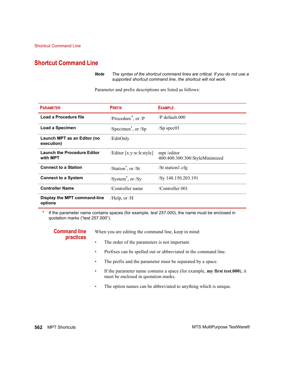 Shortcut command line | MTS Series 793 Application User Manual | Page 562 / 576