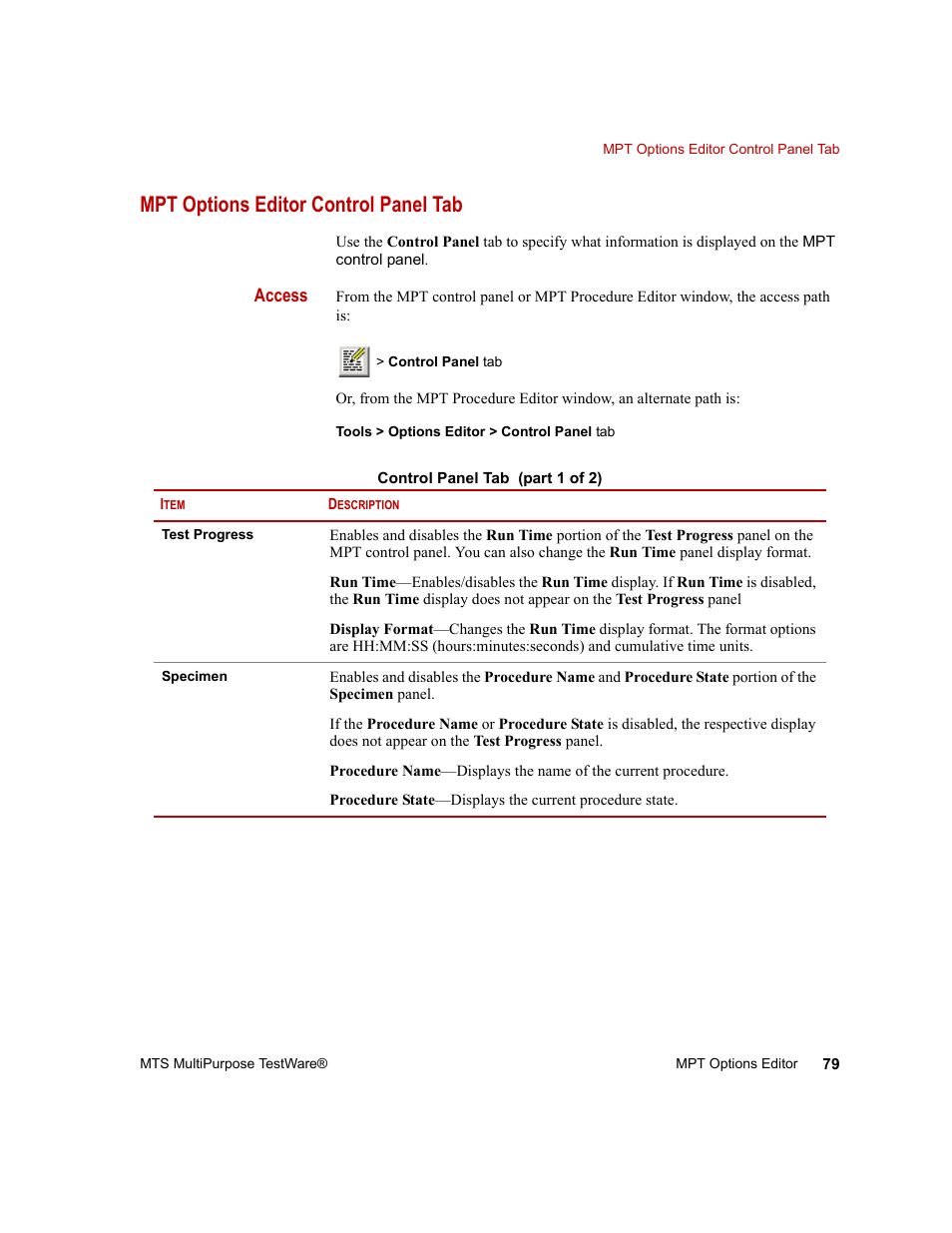 Mpt options editor control panel tab, Mpt options editor control panel tab 79 | MTS Series 793 Application User Manual | Page 79 / 576
