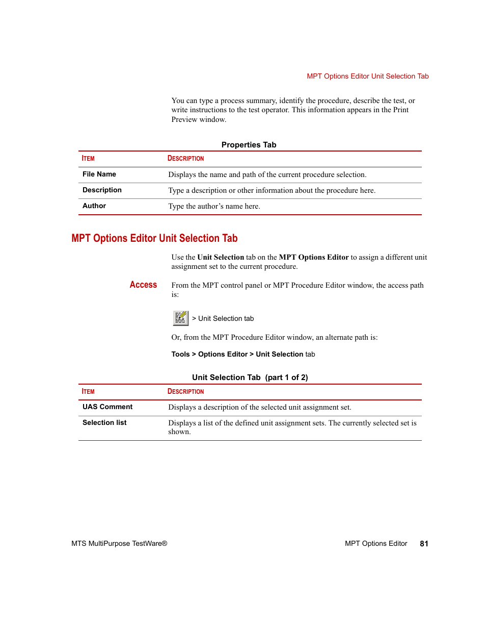 Mpt options editor unit selection tab, Mpt options editor unit selection tab 81 | MTS Series 793 Application User Manual | Page 81 / 576
