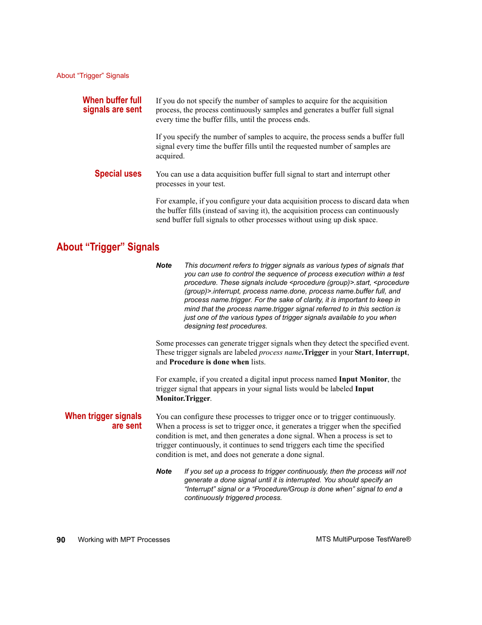 About “trigger” signals, About “trigger” signals 90 | MTS Series 793 Application User Manual | Page 90 / 576