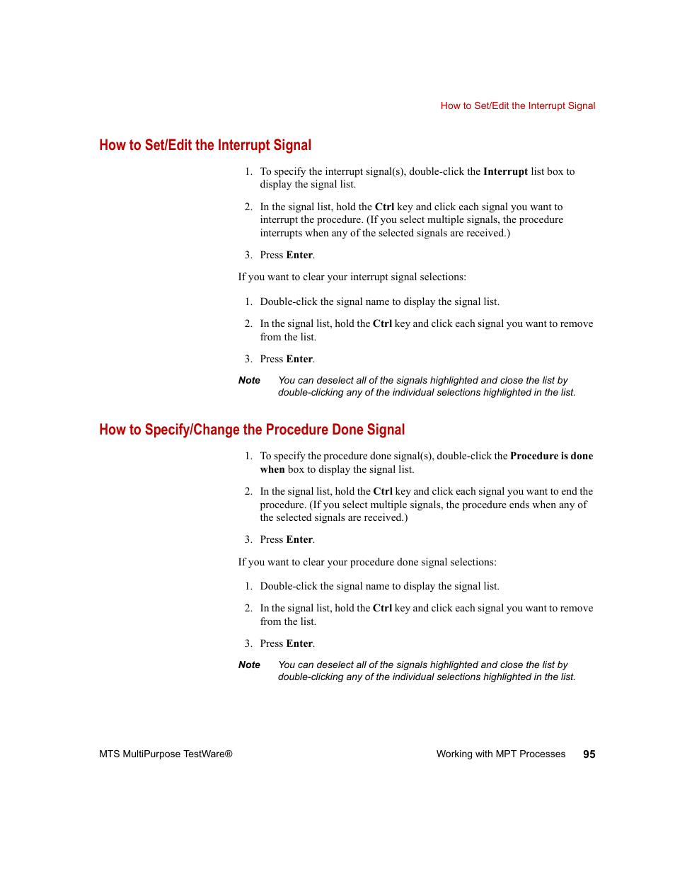How to set/edit the interrupt signal, How to specify/change the procedure done signal, How to set/edit the interrupt signal 95 | How to specify/change the procedure done signal 95 | MTS Series 793 Application User Manual | Page 95 / 576