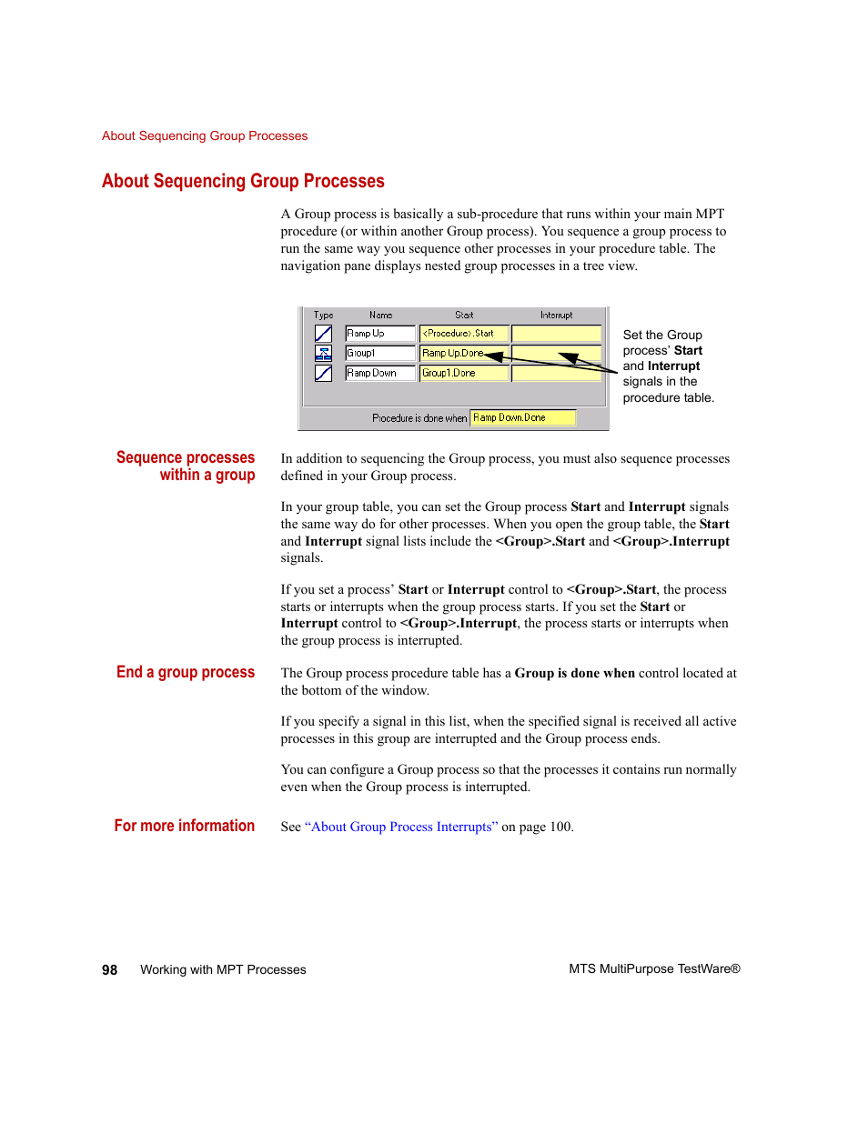 About sequencing group processes, About sequencing group processes 98 | MTS Series 793 Application User Manual | Page 98 / 576