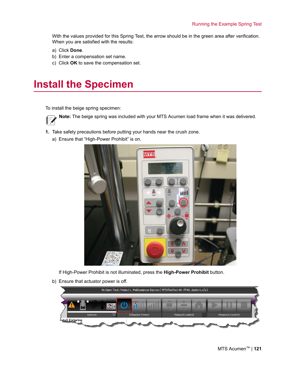 Install the specimen | MTS Acumen User Manual | Page 121 / 208