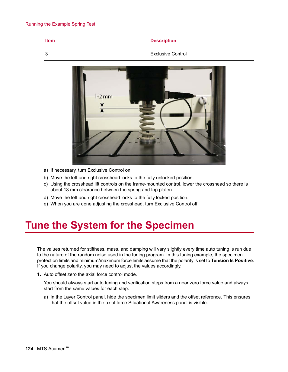 Tune the system for the specimen | MTS Acumen User Manual | Page 124 / 208