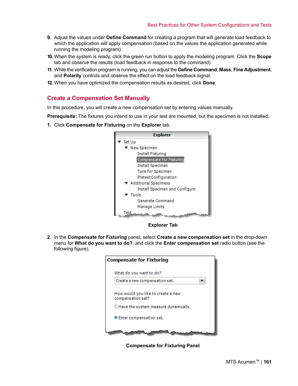 Create a compensation set manually | MTS Acumen User Manual | Page 161 / 208