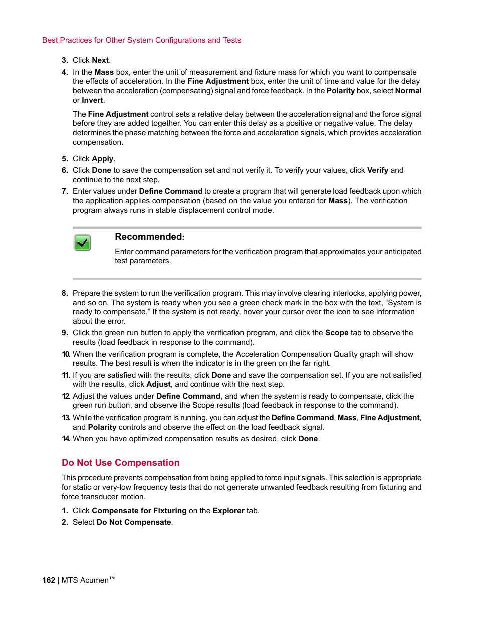Do not use compensation | MTS Acumen User Manual | Page 162 / 208
