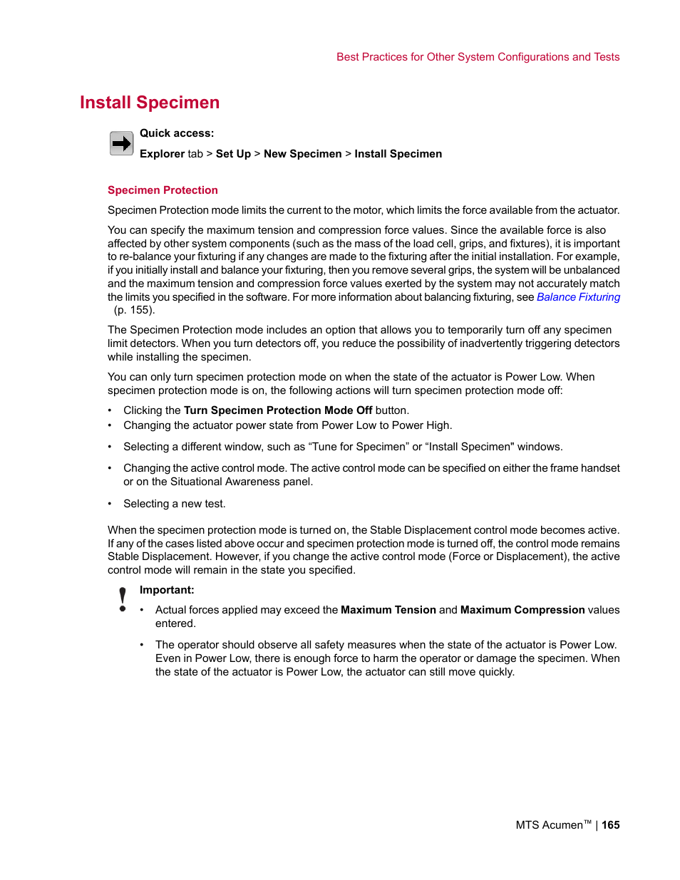 Install specimen | MTS Acumen User Manual | Page 165 / 208