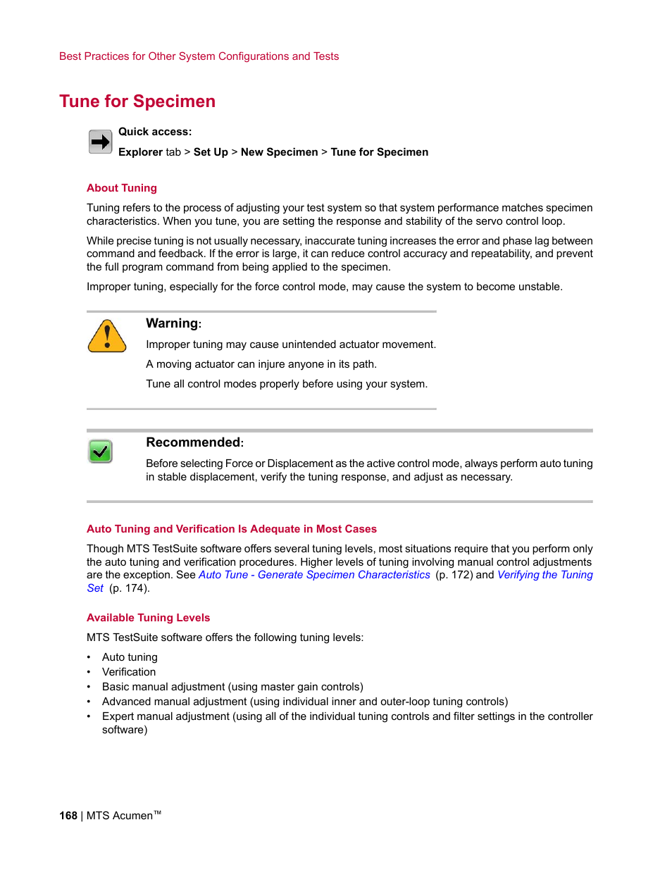 Tune for specimen | MTS Acumen User Manual | Page 168 / 208