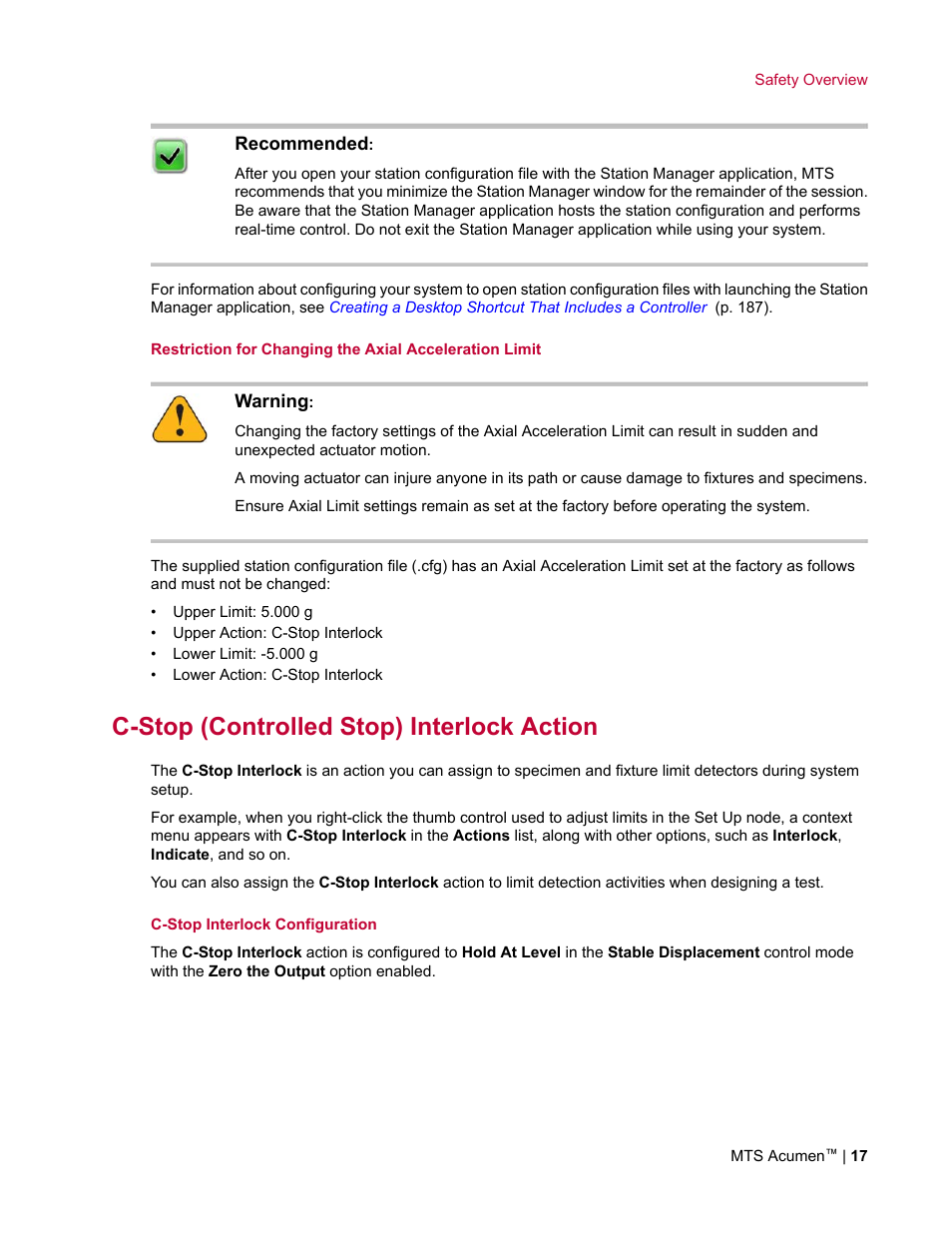C-stop (controlled stop) interlock action | MTS Acumen User Manual | Page 17 / 208