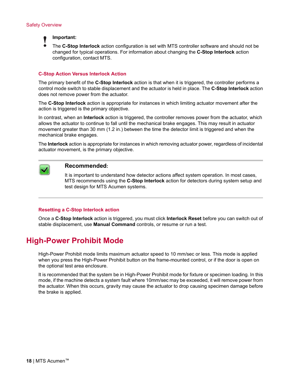 High-power prohibit mode | MTS Acumen User Manual | Page 18 / 208