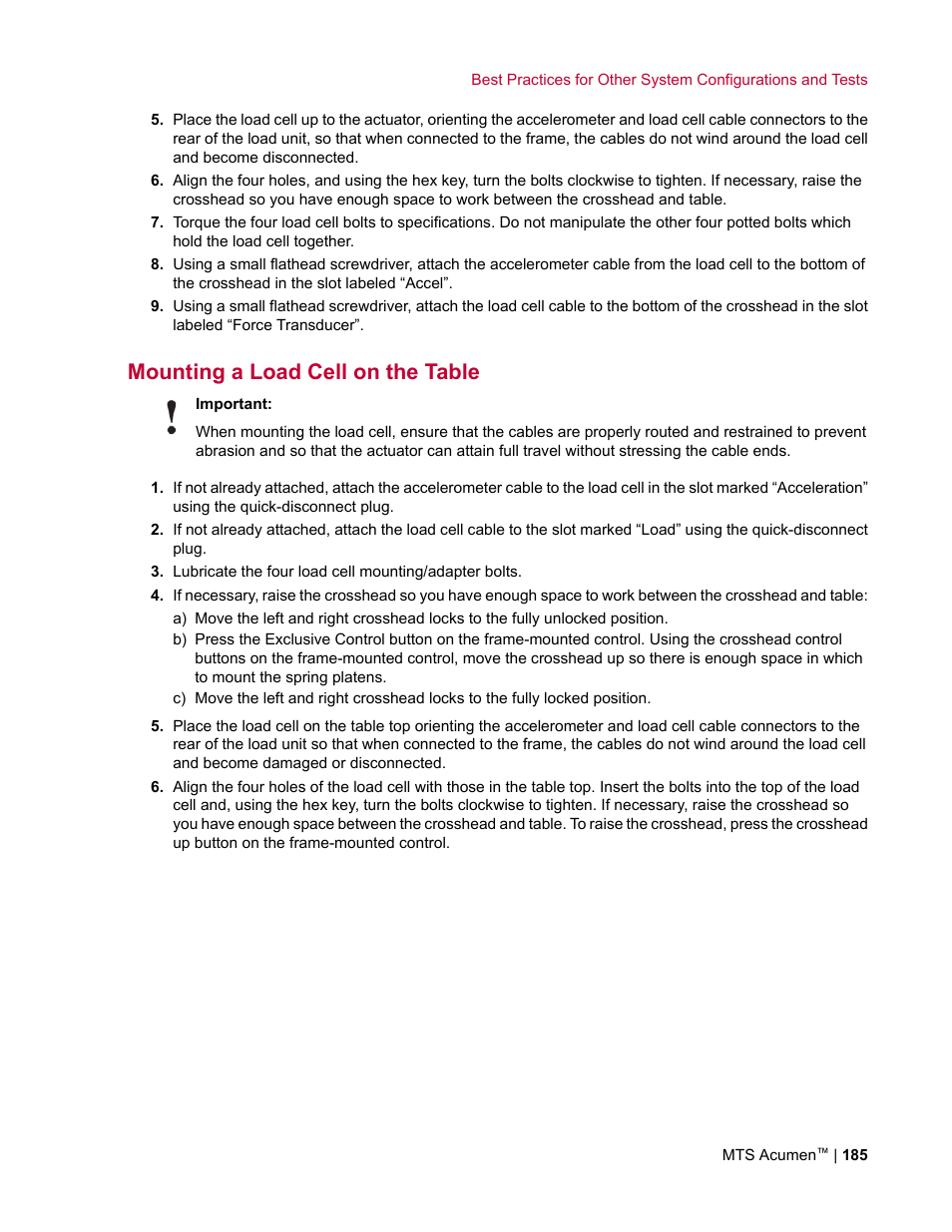 Mounting a load cell on the table, Mounting, A load cell on the table | MTS Acumen User Manual | Page 185 / 208