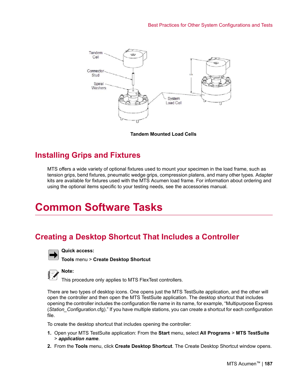 Installing grips and fixtures, Common software tasks | MTS Acumen User Manual | Page 187 / 208
